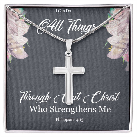 Spiritual Strength: Philippians 4:13 Cross Necklace & Inspirational Note - Your Daily Source of Resilience and Faith