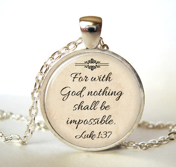 Womens "For With God Nothing is Impossible" Pendant & Chain